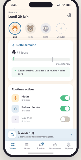 Grandi — tableau de bord parent